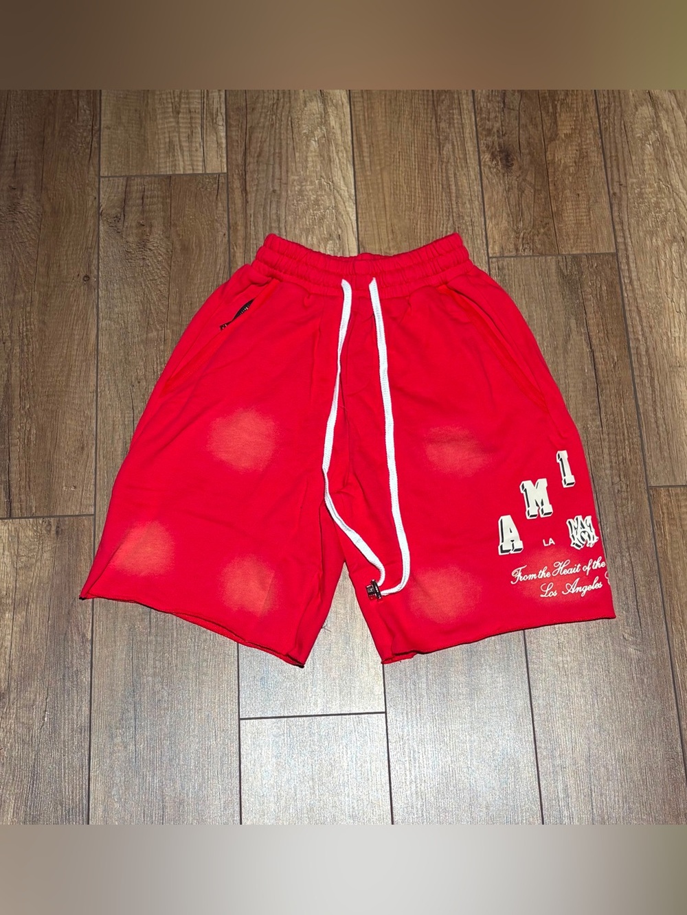 Amiri Mens Red Spotted Shorts White Logo Drawstring Shorts Brand New